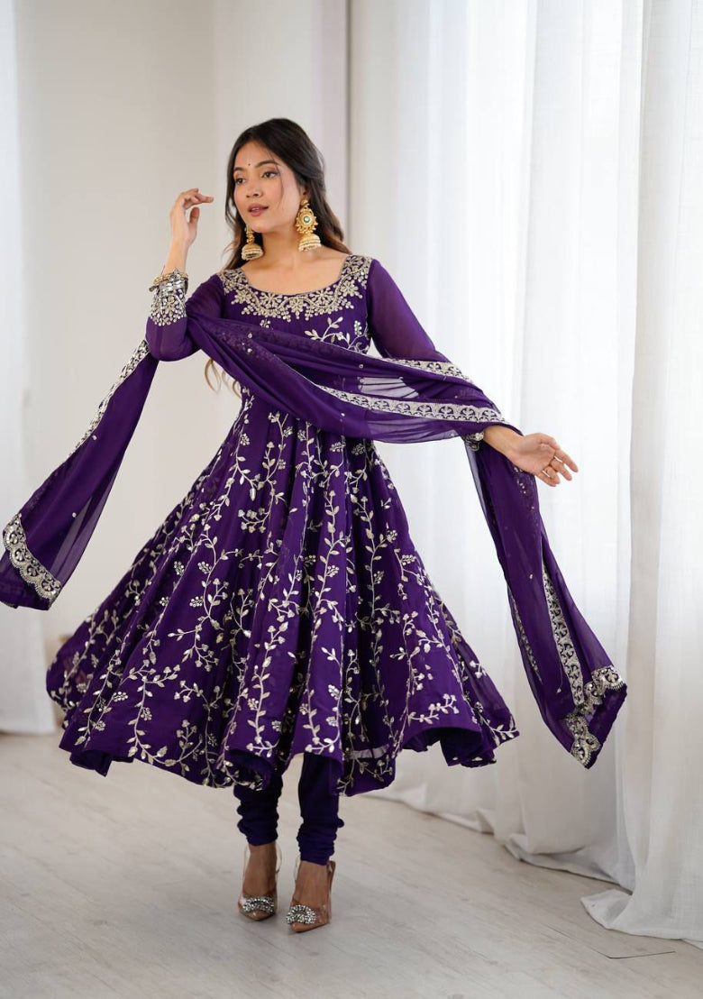Embroidered Kurta with Trousers & Dupatta