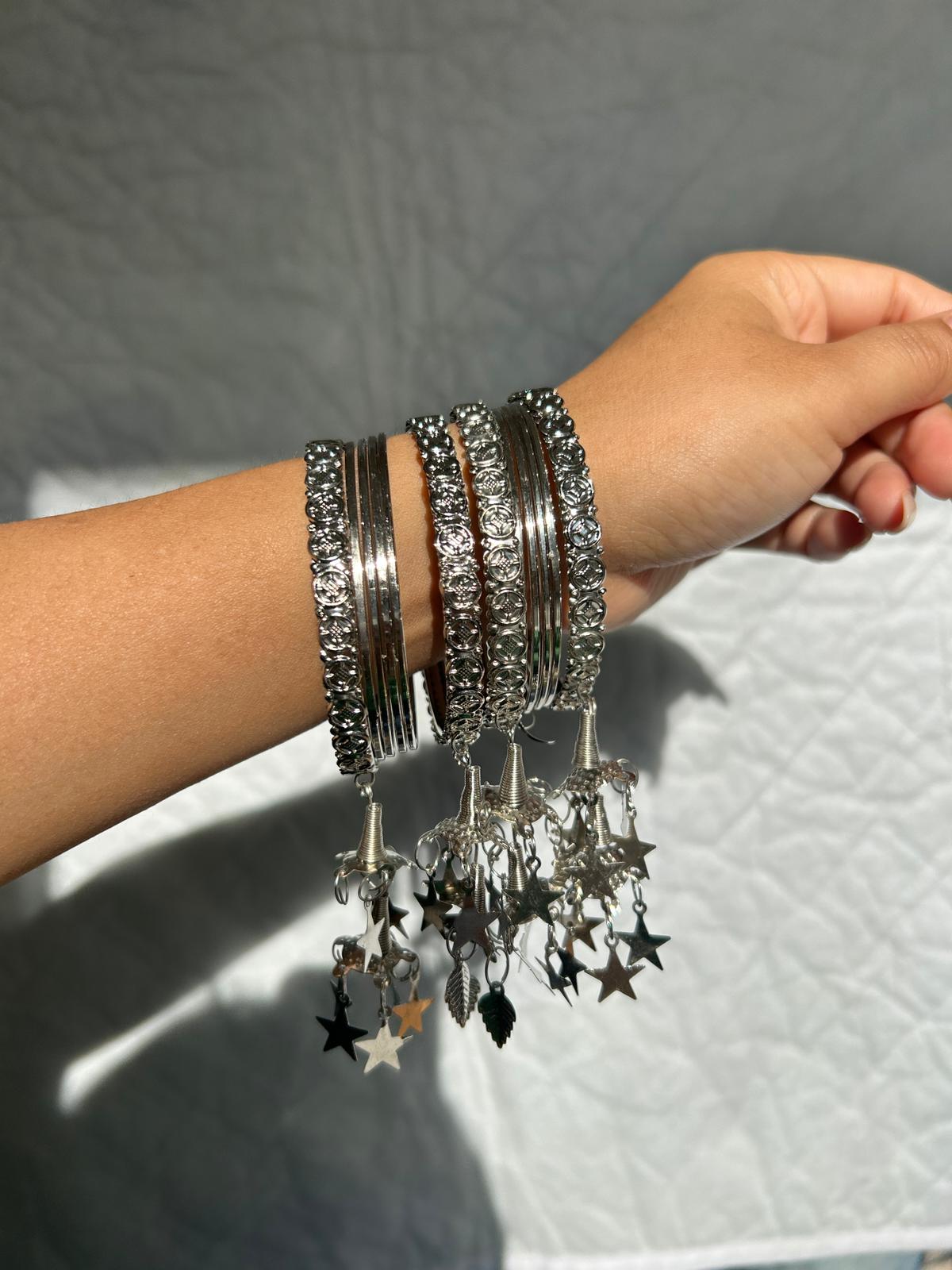 Oxidized silver plated bangles