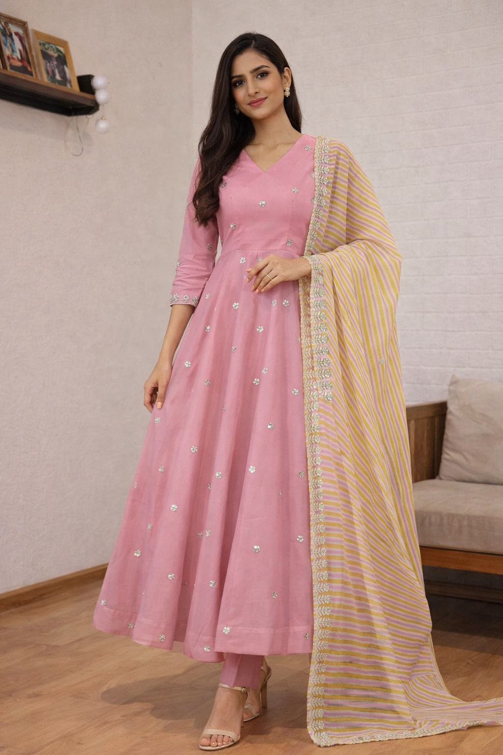 Pink Anarkali Kurta Set