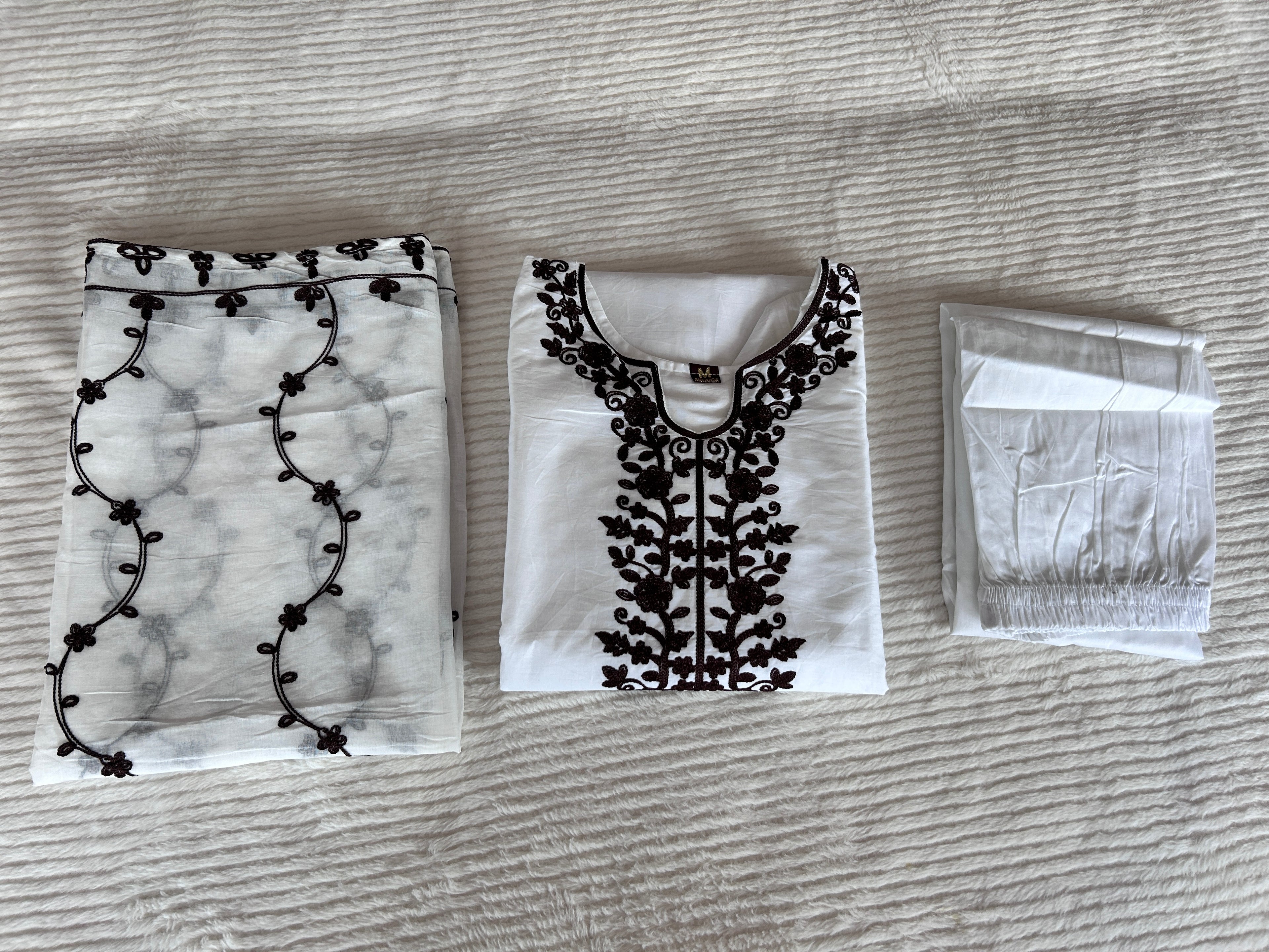 Embroidered Regular Thread Work Pure Cotton Kurta with Trousers & Dupatta