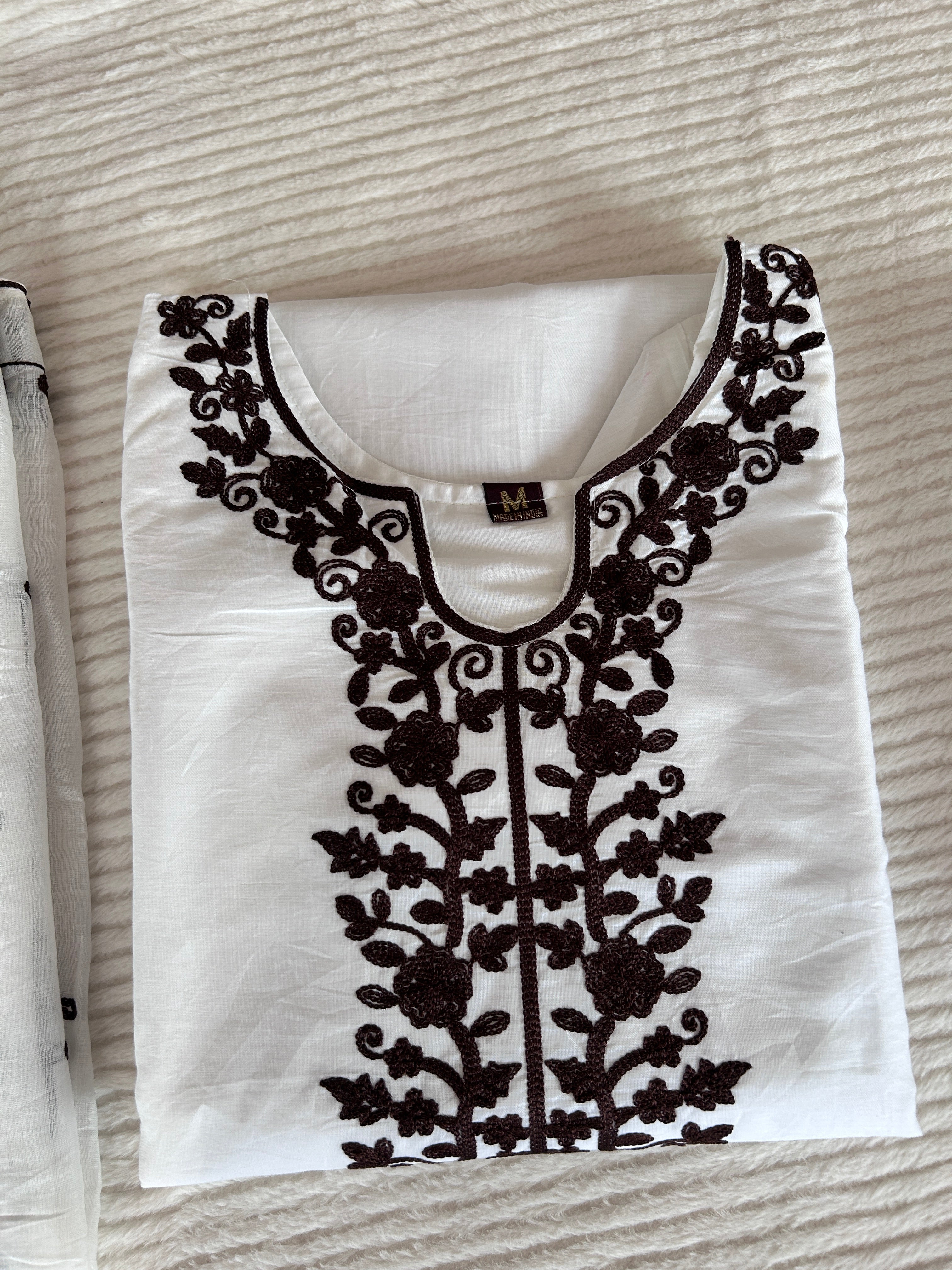 Embroidered Regular Thread Work Pure Cotton Kurta with Trousers & Dupatta