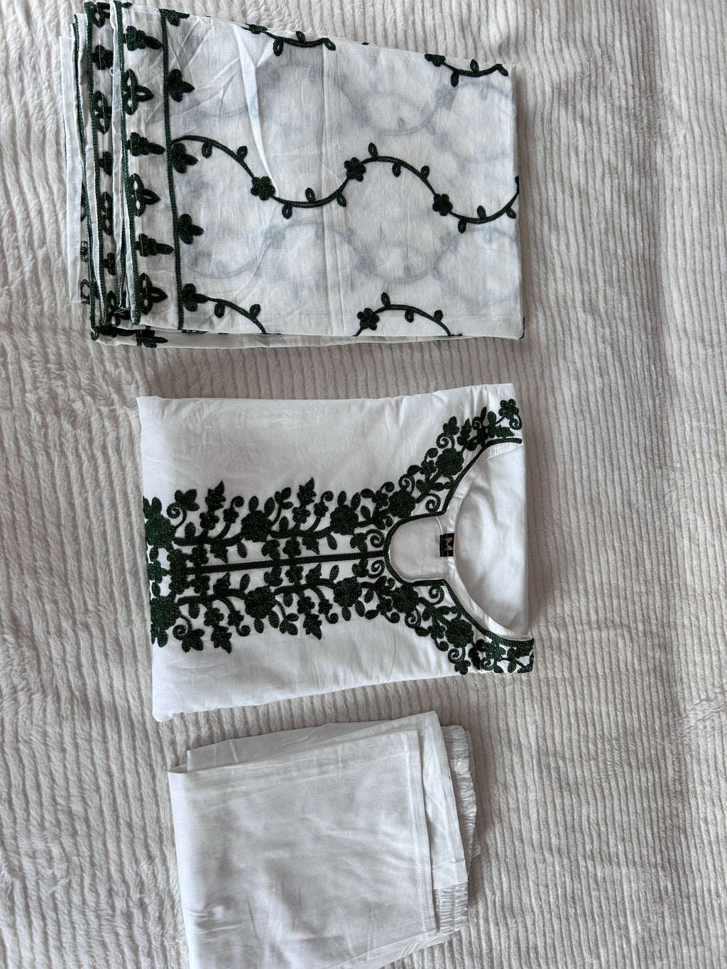 Embroidered Regular Thread Work Pure Cotton Kurta with Trousers & Dupatta