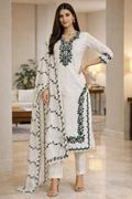 Embroidered Regular Thread Work Pure Cotton Kurta with Trousers & Dupatta