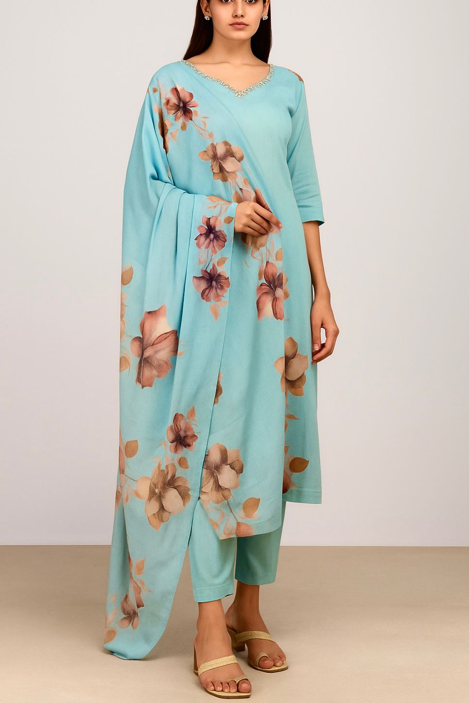 Women Floral Printed Regular Pure Cotton Kurta with Trousers & With Dupatta