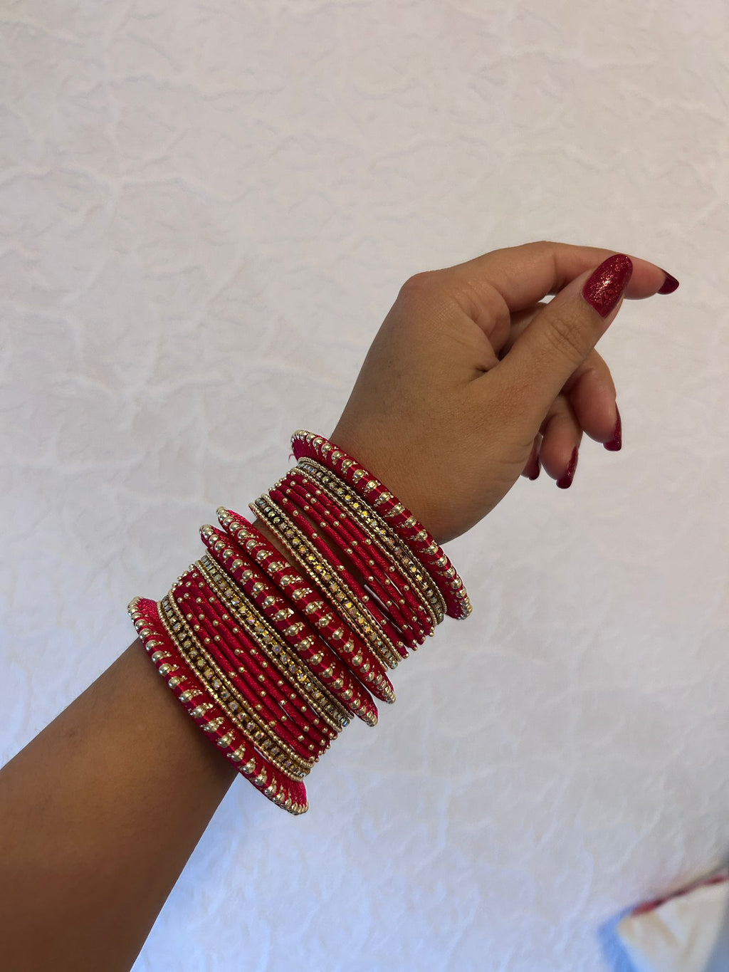 Set of 32 Gold Plated Zircon Studded Velvet Bangles