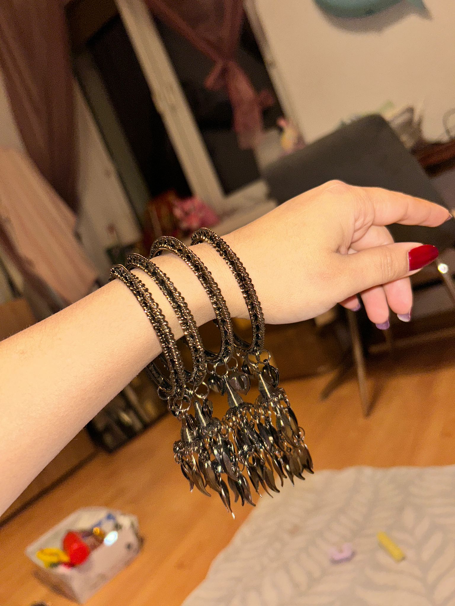 Ghungroo beaded oxidised bangles/set of 4