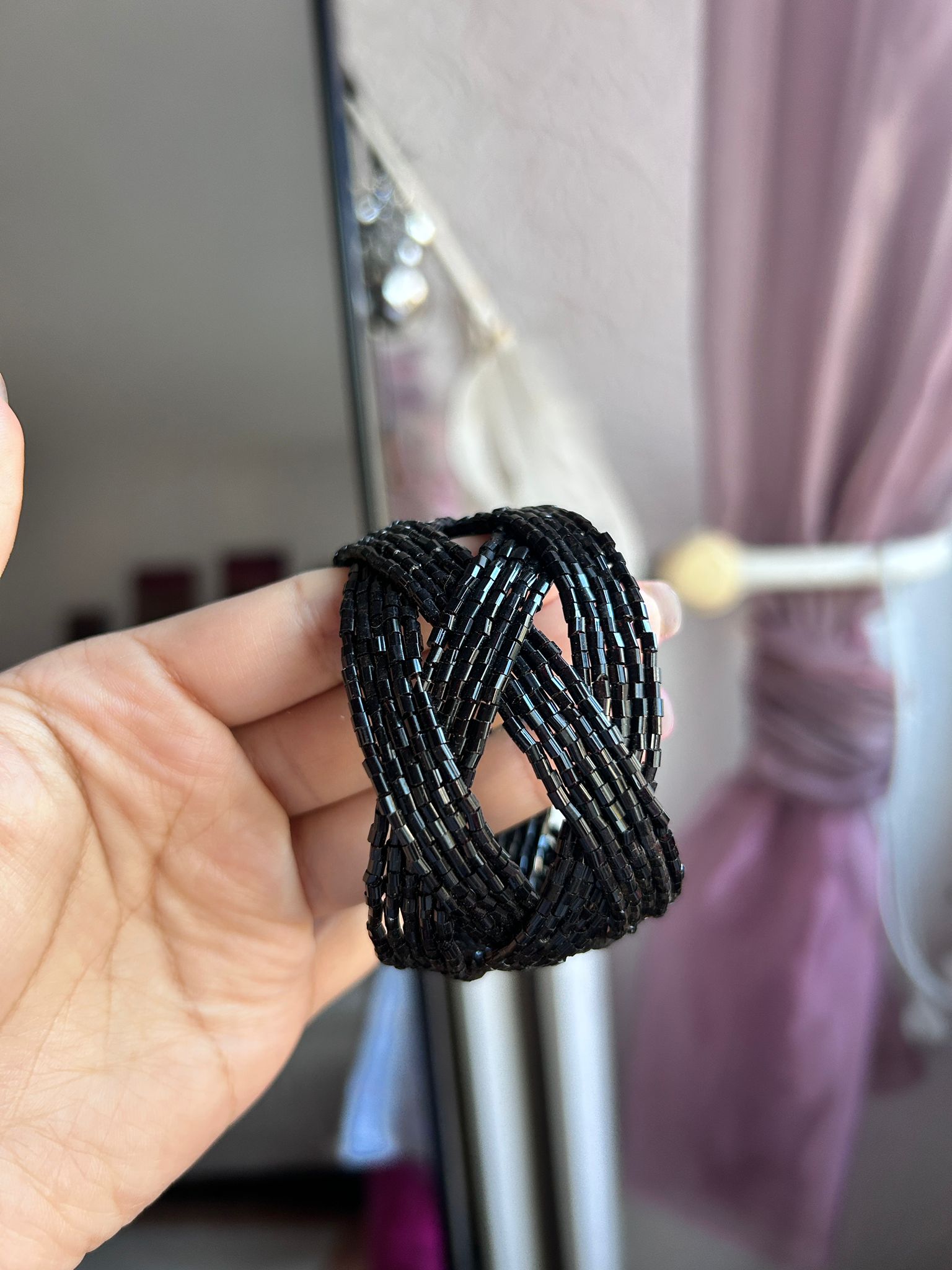 Women Black Embroidered Kada Bracelet