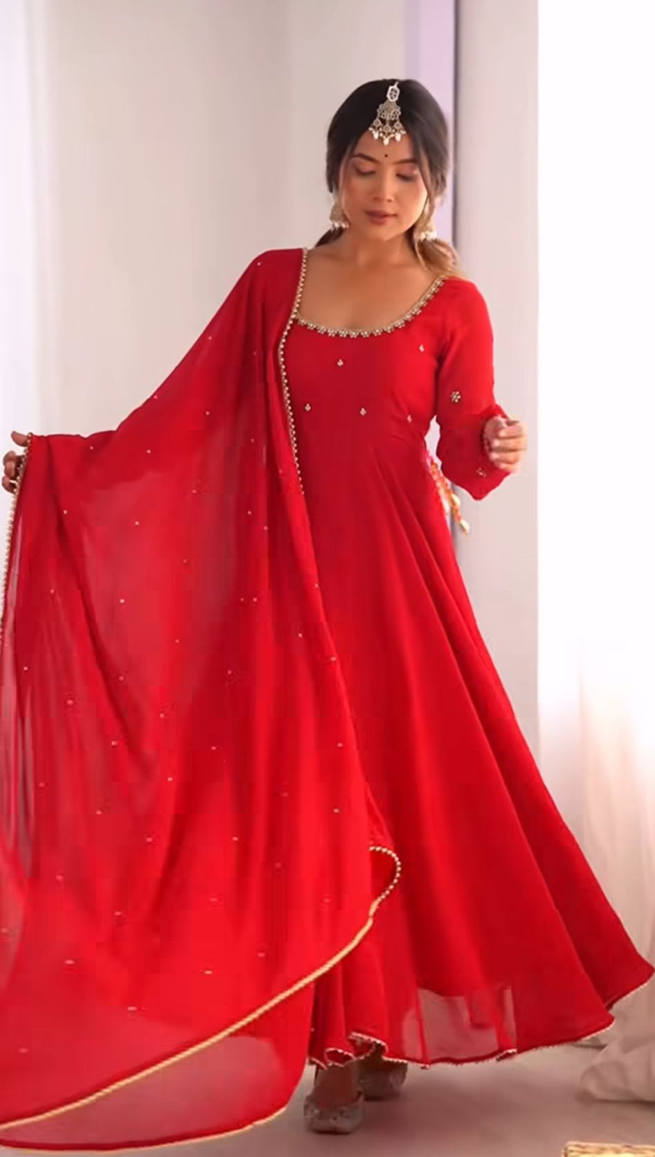 red anarkali suit