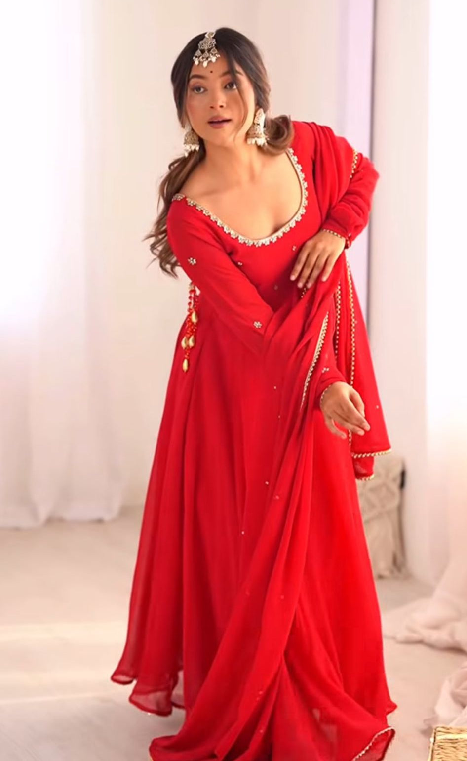 red anarkali suit