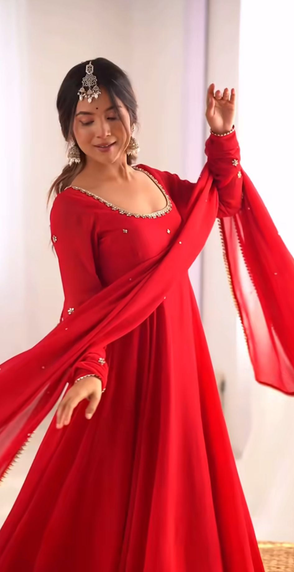 red anarkali suit