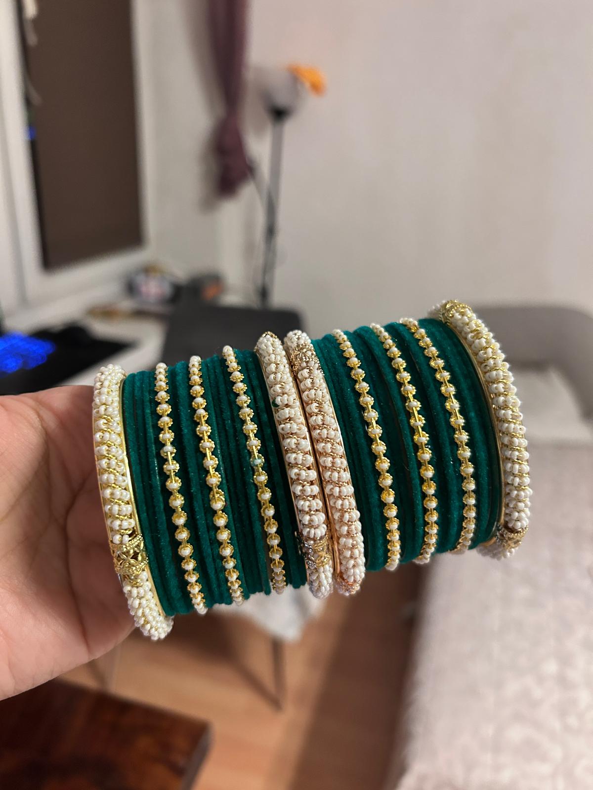 Set of Zircon Studded Velvet Metal Bangles