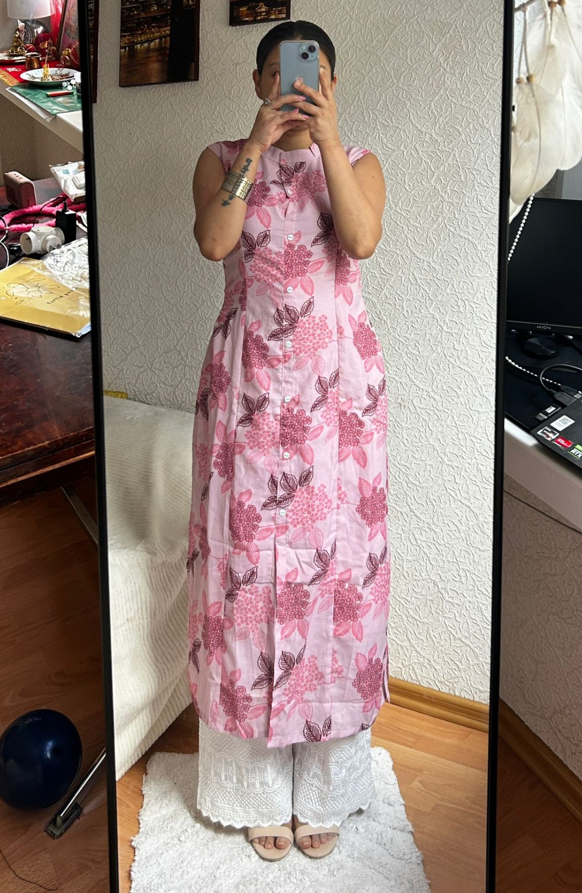 Floral Printed Cotton Straight Kurta with Plazzos