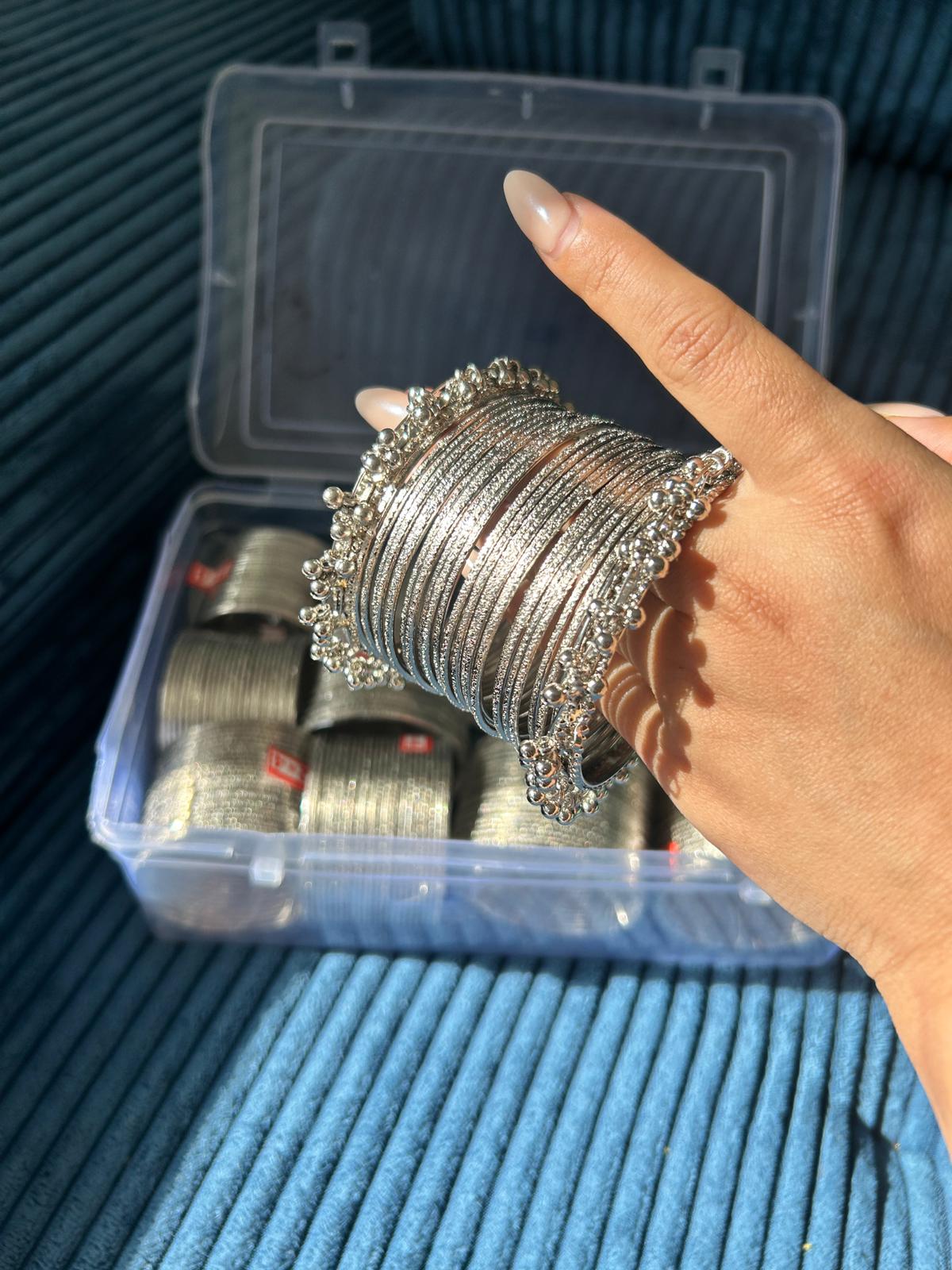 Silver plated oxidized bangles