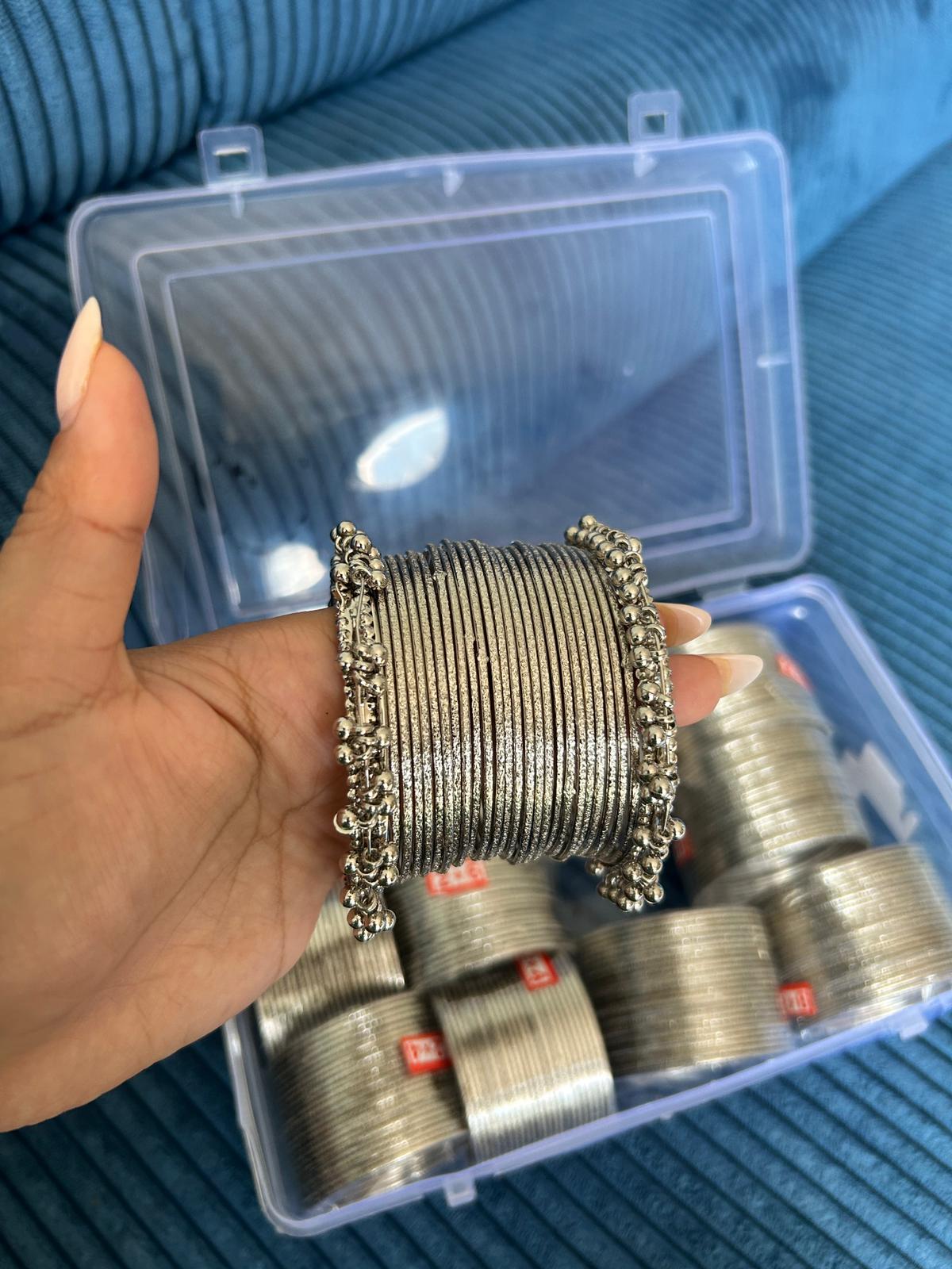 Silver plated oxidized bangles