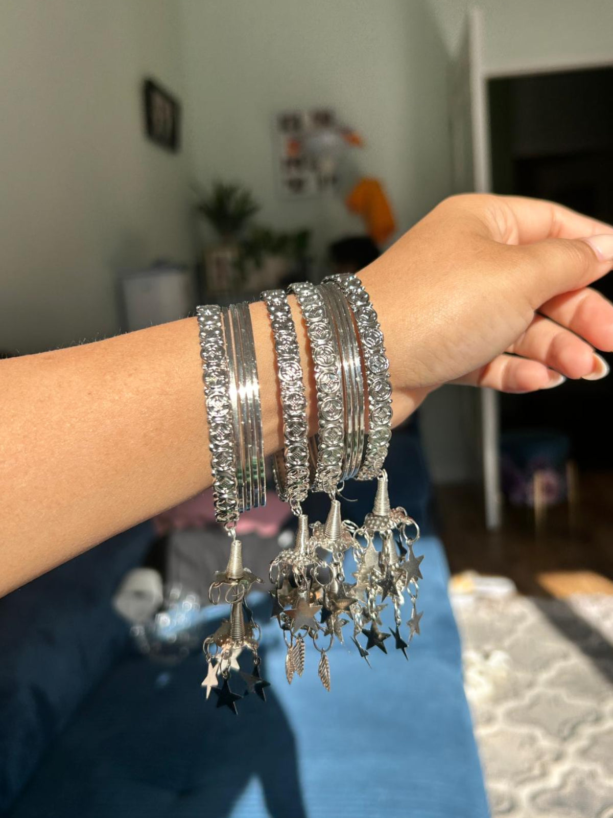 Oxidized silver plated bangles