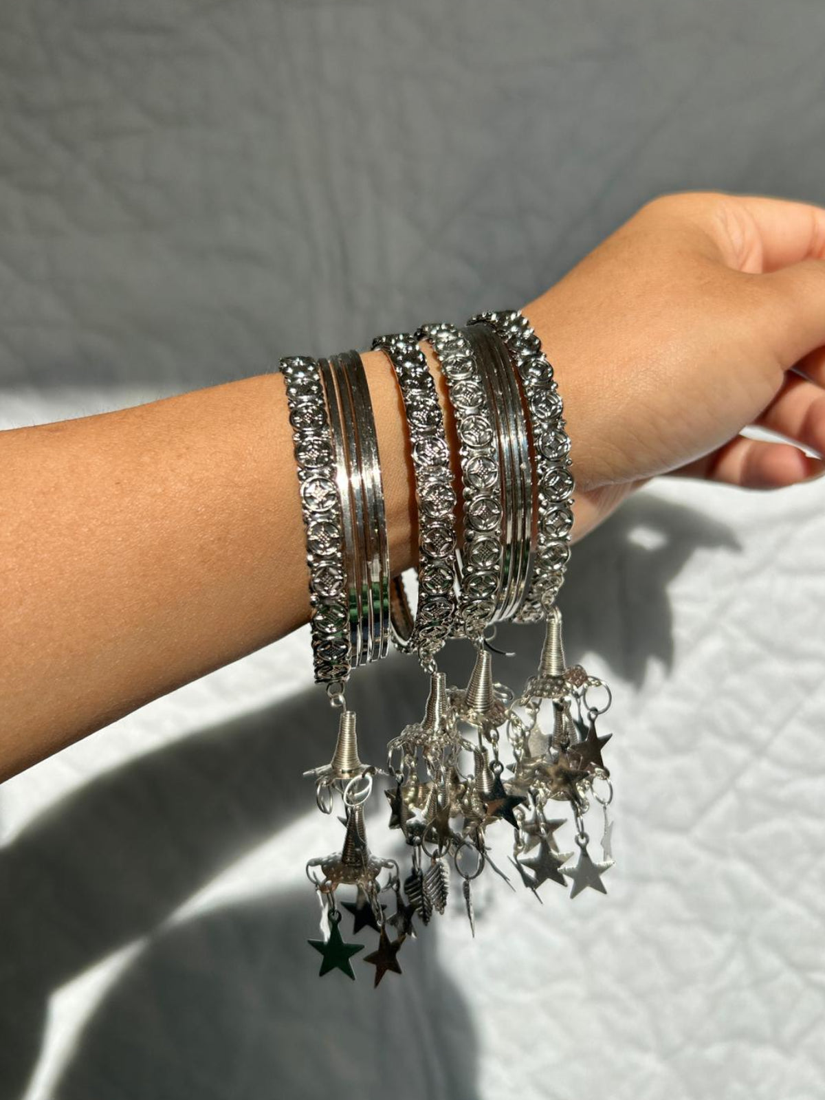 Oxidized silver plated bangles