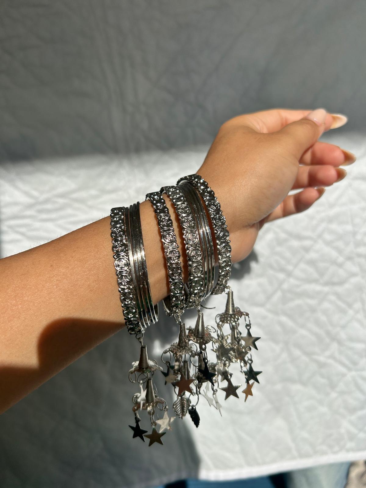 Oxidized silver plated bangles