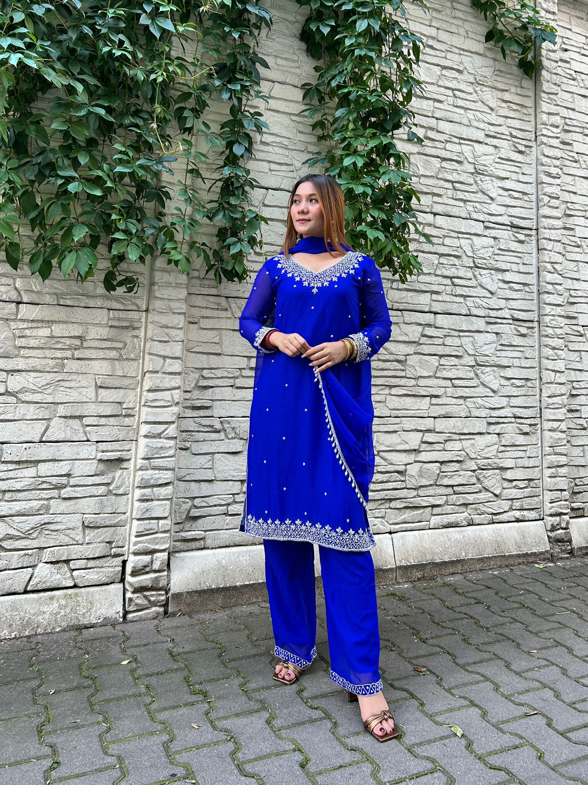 Monochrome kurta set with heavy hand embroidery