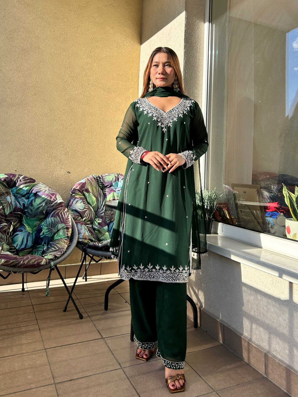 Monochrome kurta set with heavy hand embroidery