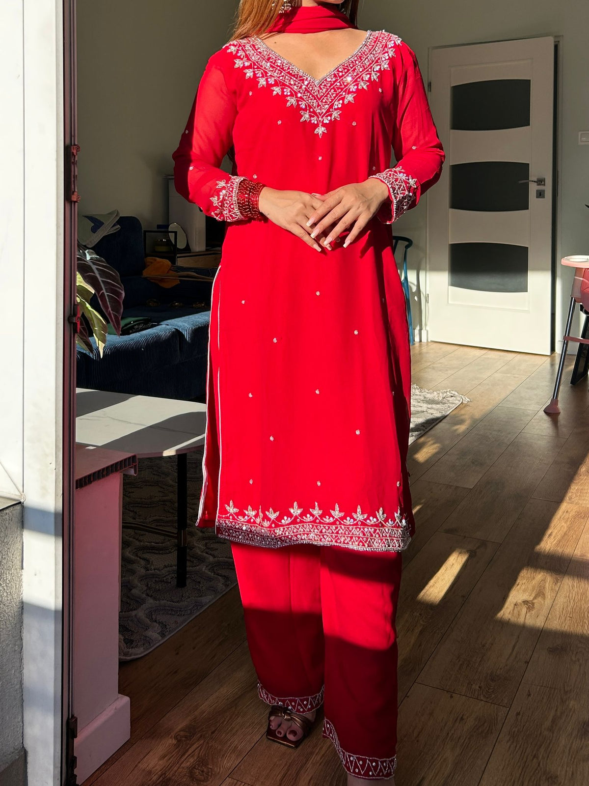 Monochrome kurta set with heavy hand embroidery