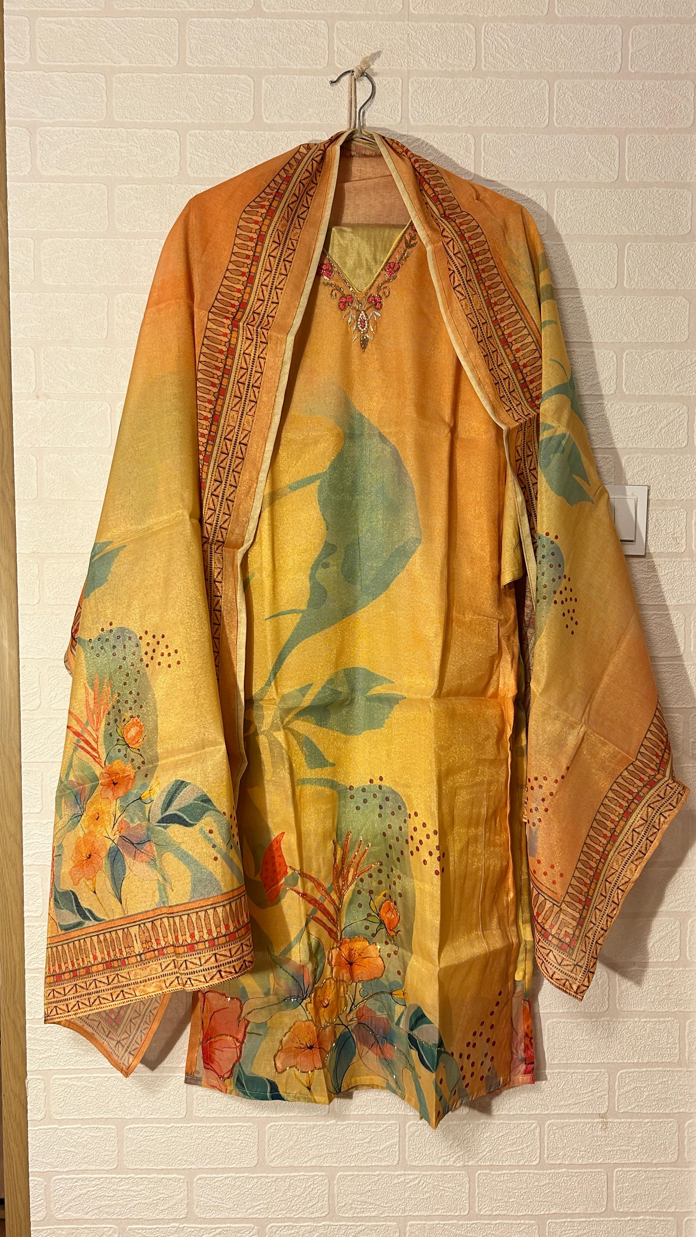 Ethnic Motifs Printed Straight Kurta With Trousers & Dupatta