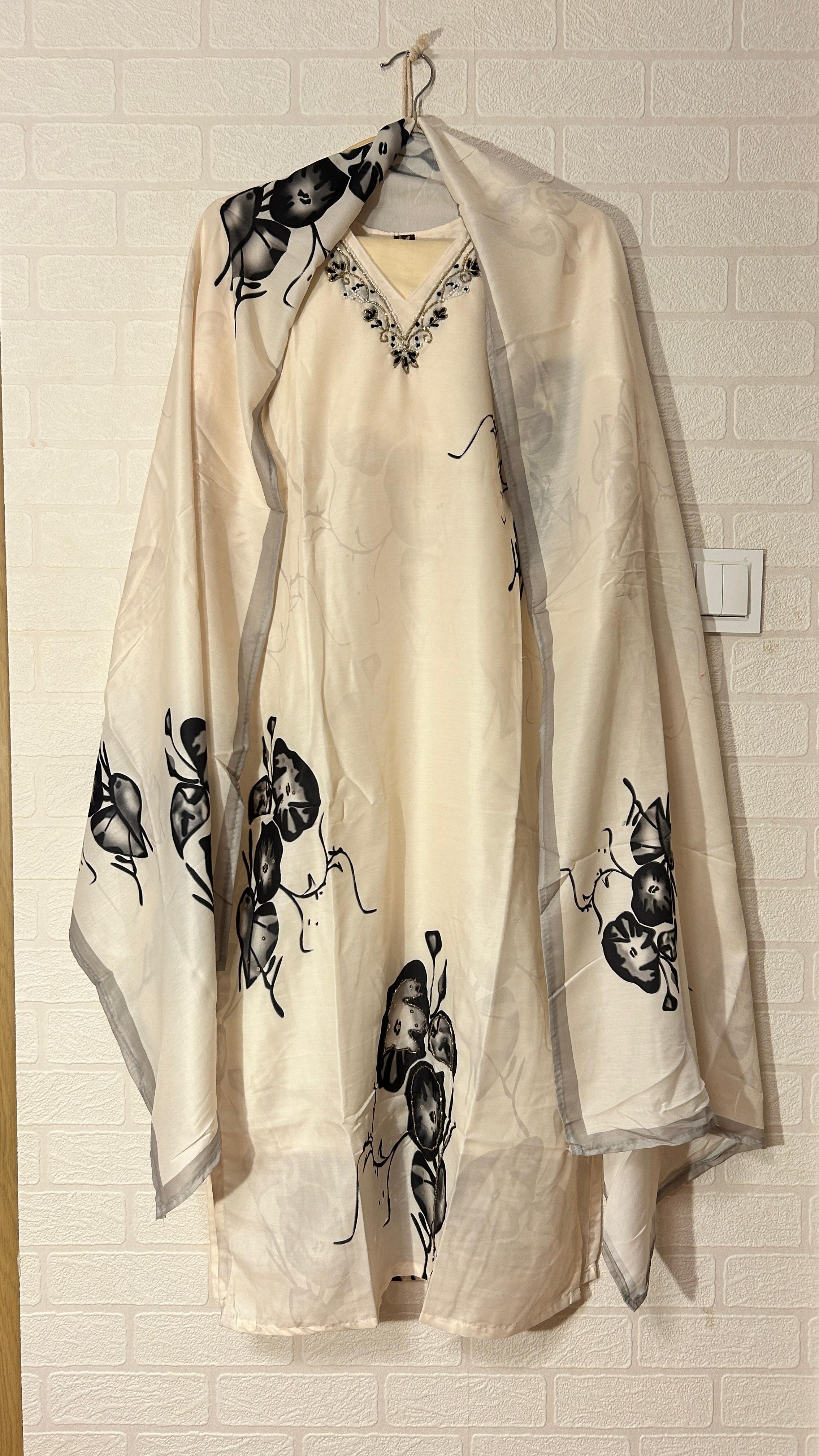 Printed Straight Kurta With Trousers & Dupatta