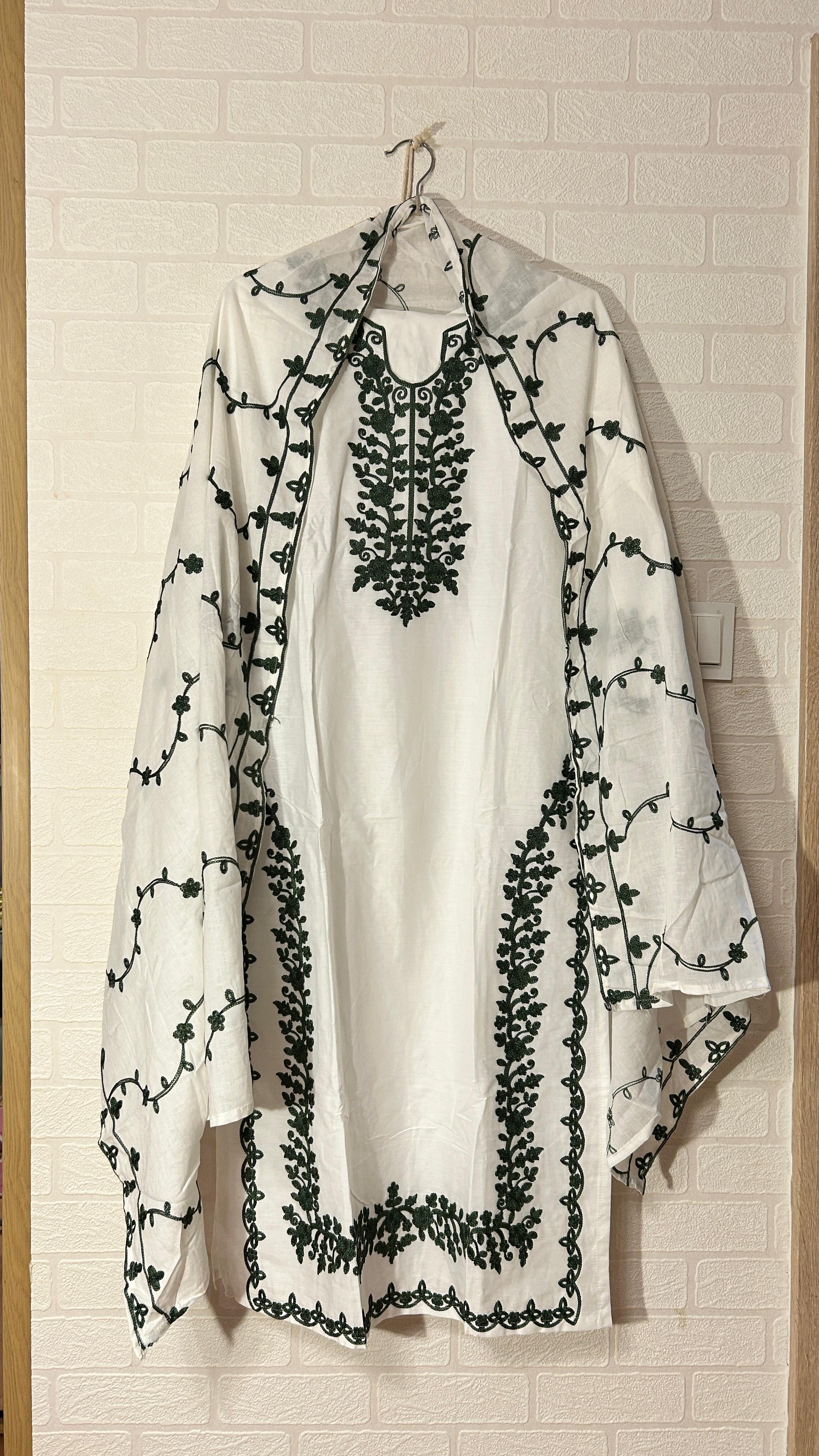 Embroidered Regular Thread Work Pure Cotton Kurta with Trousers & Dupatta