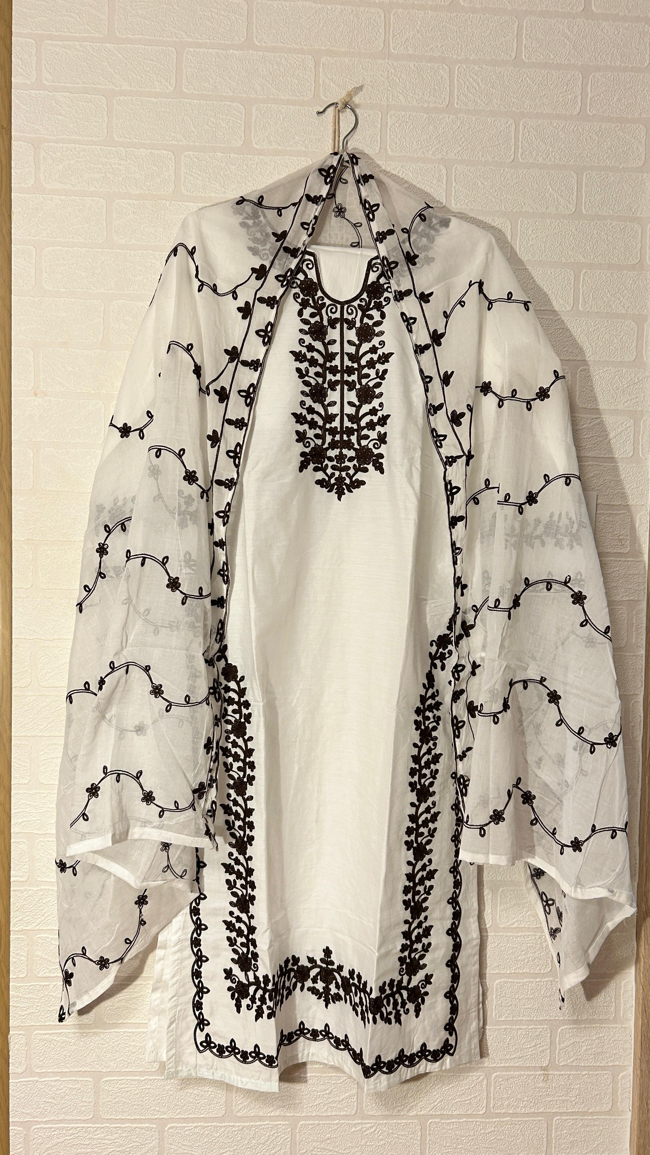 Embroidered Regular Thread Work Pure Cotton Kurta with Trousers & Dupatta