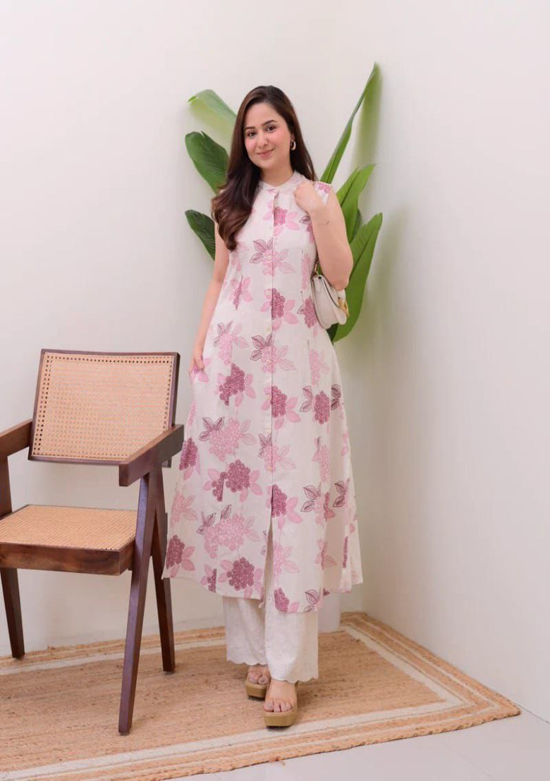 Women Embroidered Thread Work Pure Cotton Kurta with Palazzos