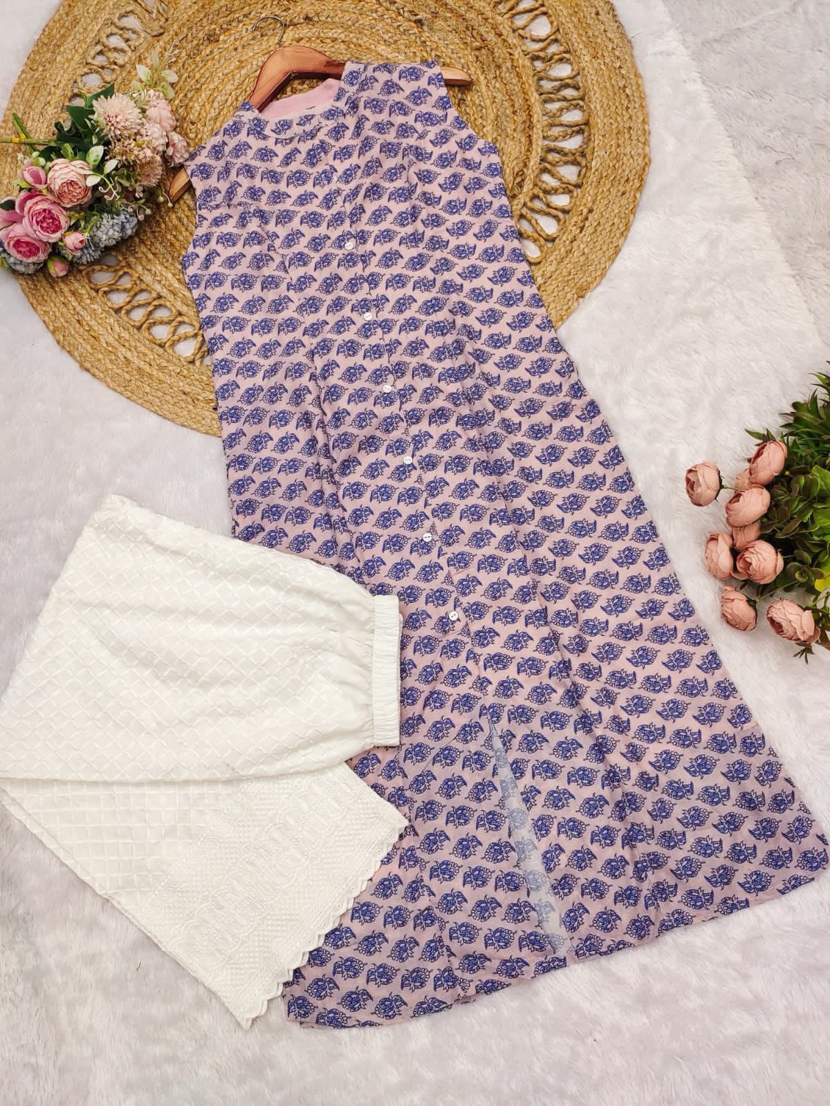 Printed A line kurta with plazzo