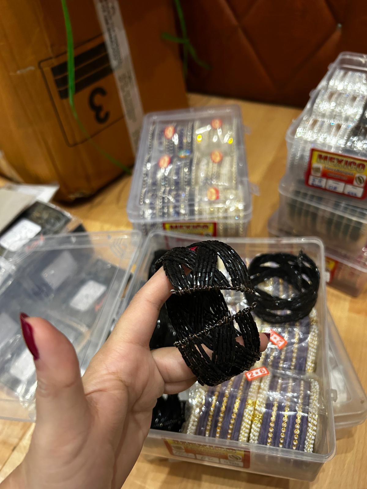 Women Black Embroidered Kada Bracelet