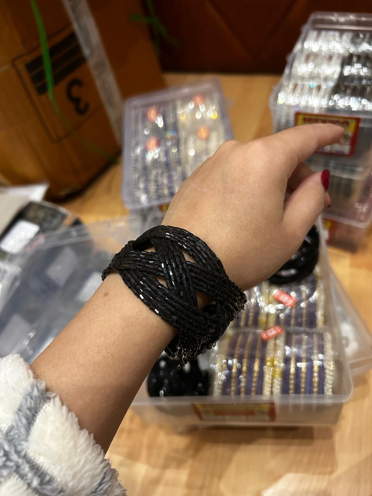 Women Black Embroidered Kada Bracelet