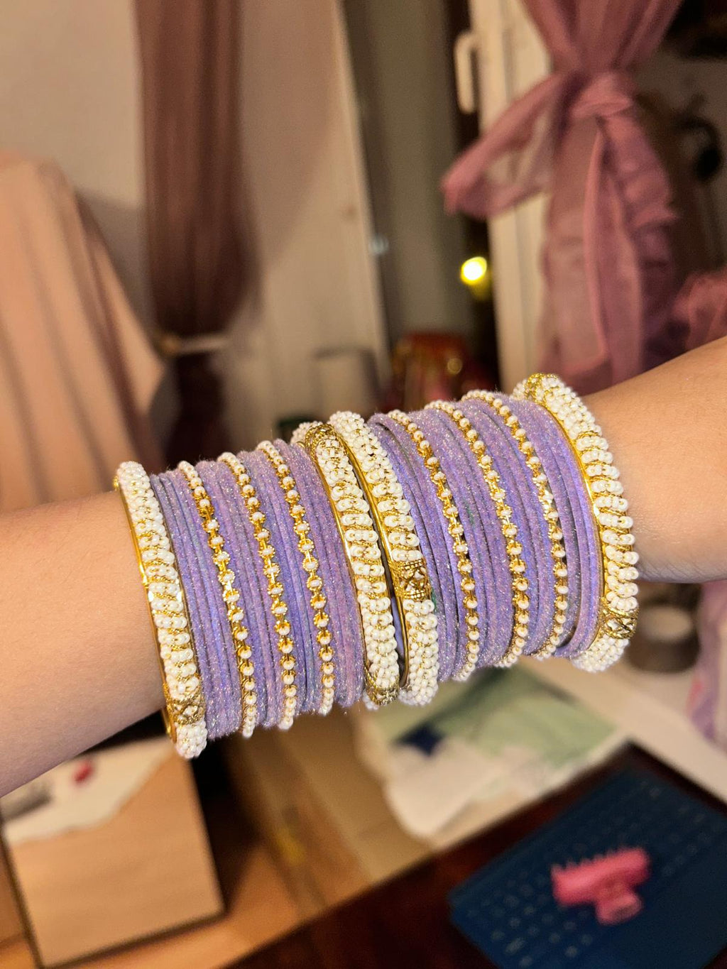 Set of Zircon Studded Velvet Metal Bangles