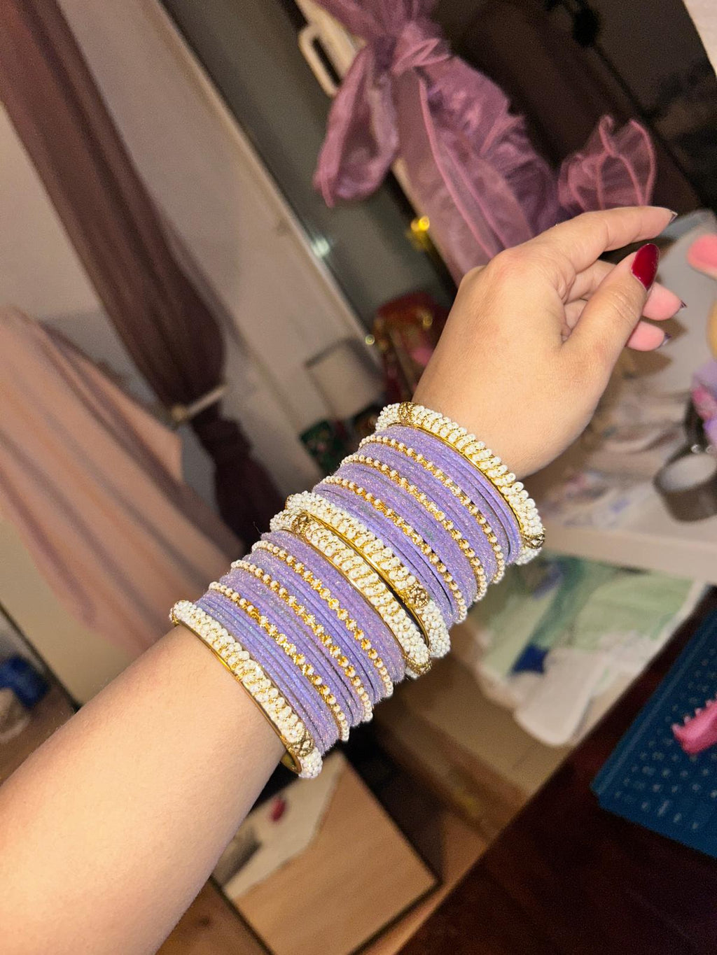 Set of Zircon Studded Velvet Metal Bangles