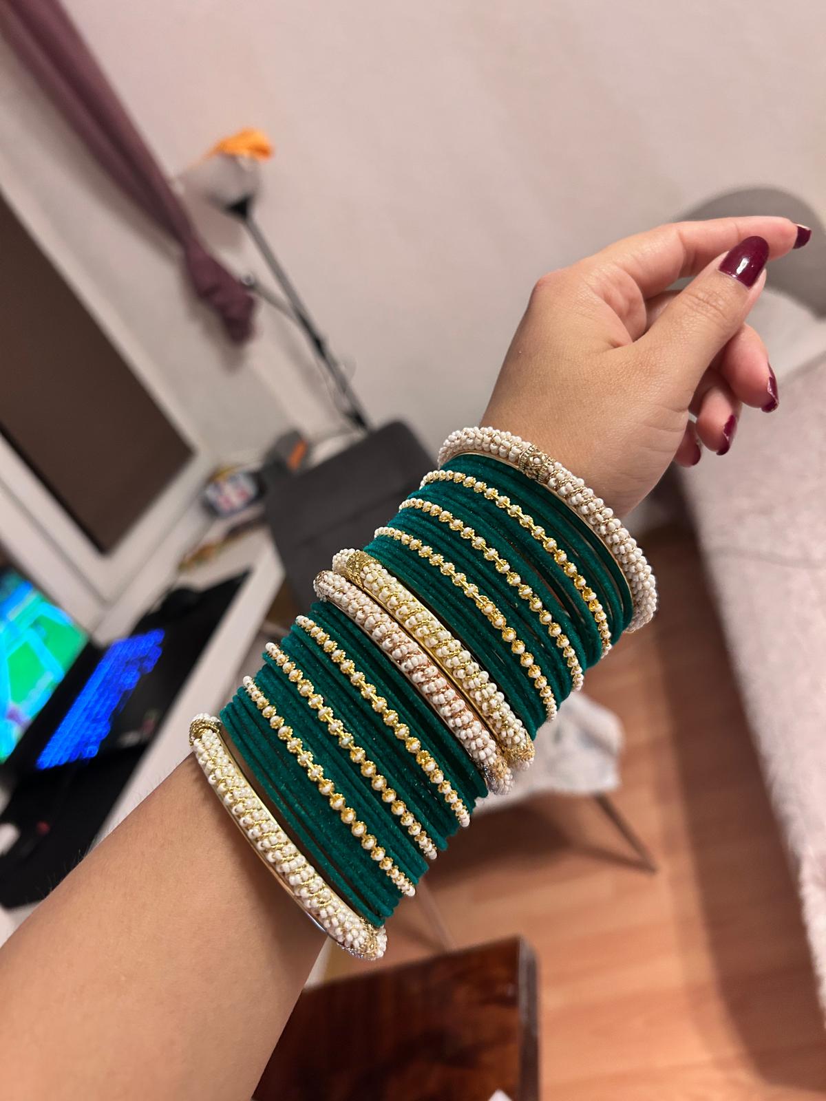 Set of Zircon Studded Velvet Metal Bangles