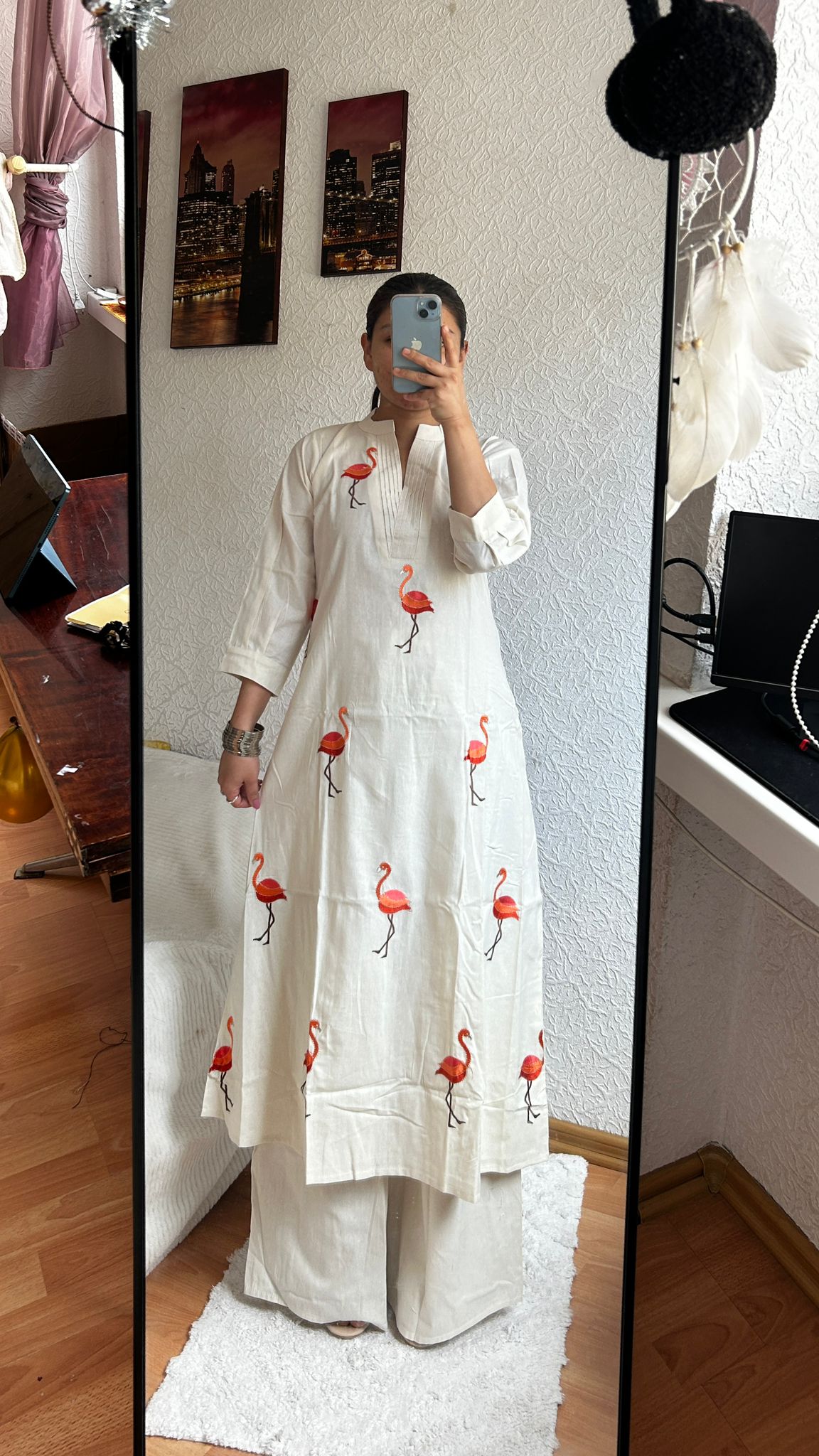 Women Embroidered Thread Work Pure Cotton Kurta with Palazzos