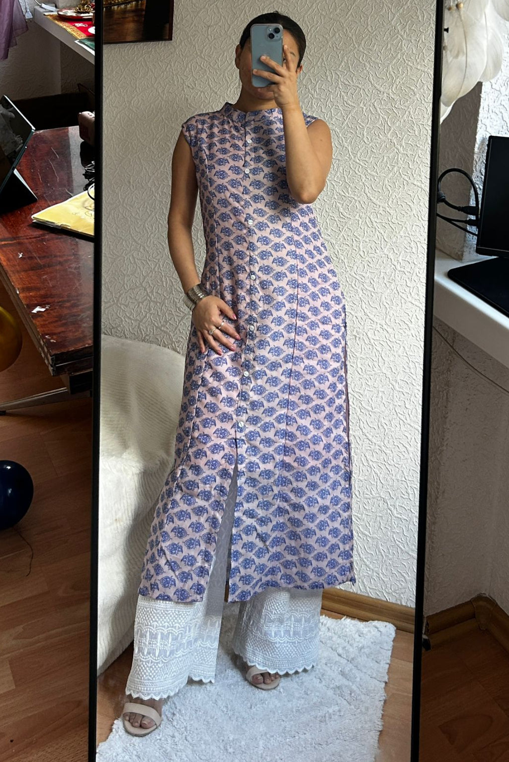Printed A line kurta with plazzo