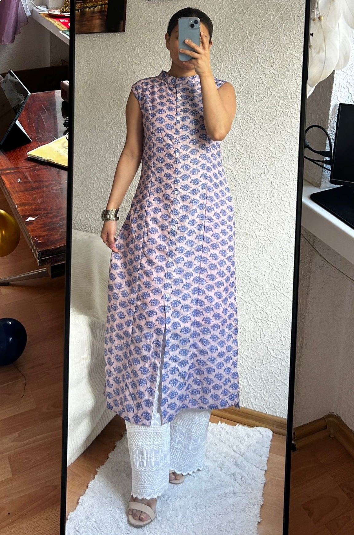 Printed A line kurta with plazzo
