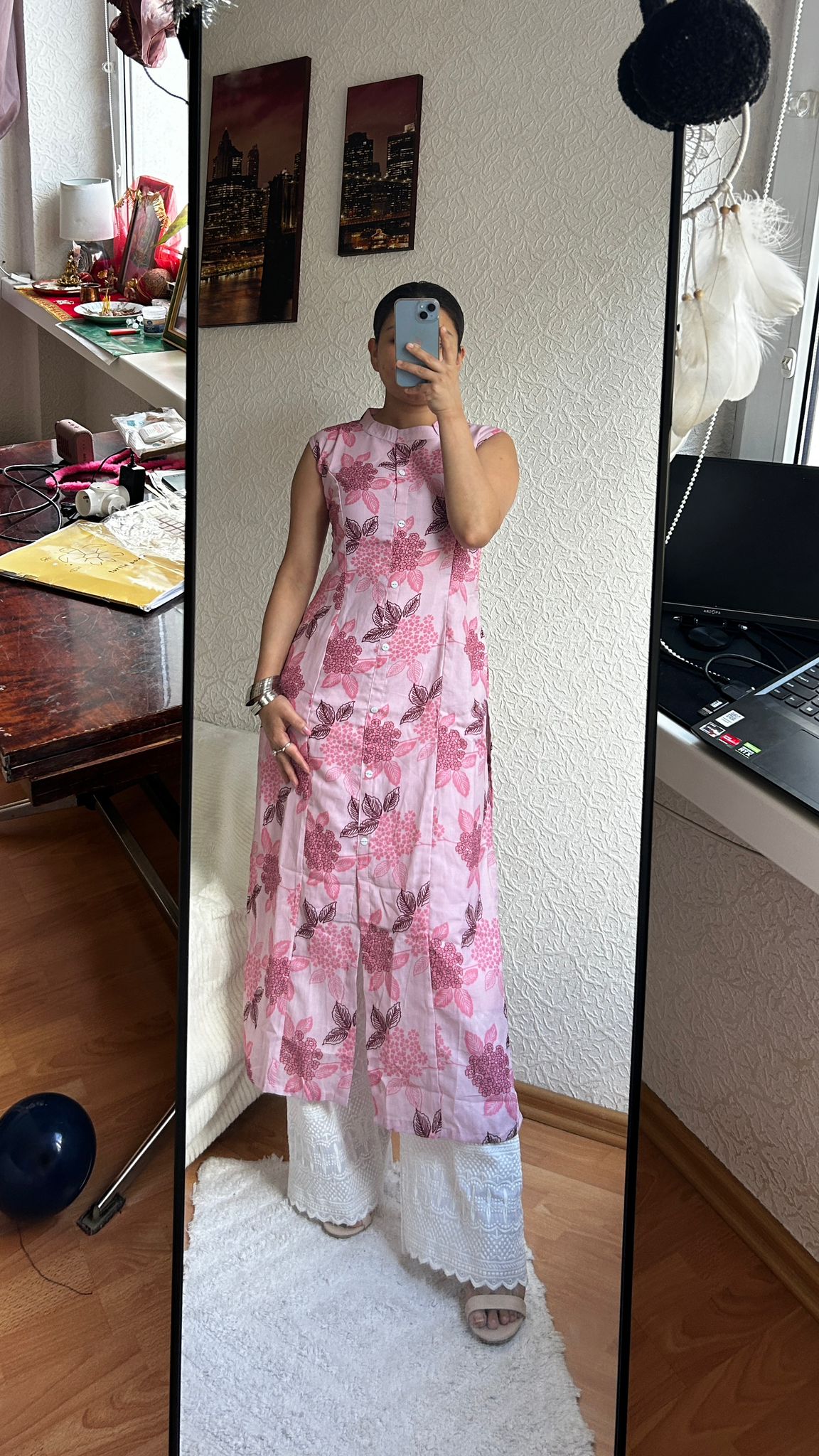 Floral Printed Cotton Straight Kurta with Plazzos