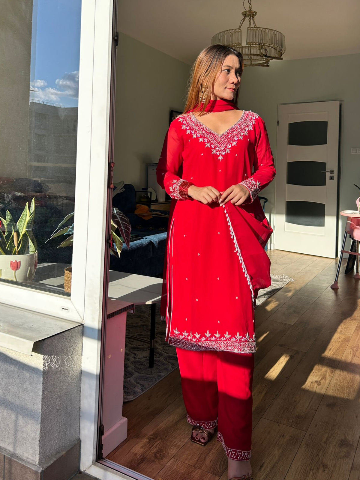 Monochrome kurta set with heavy hand embroidery