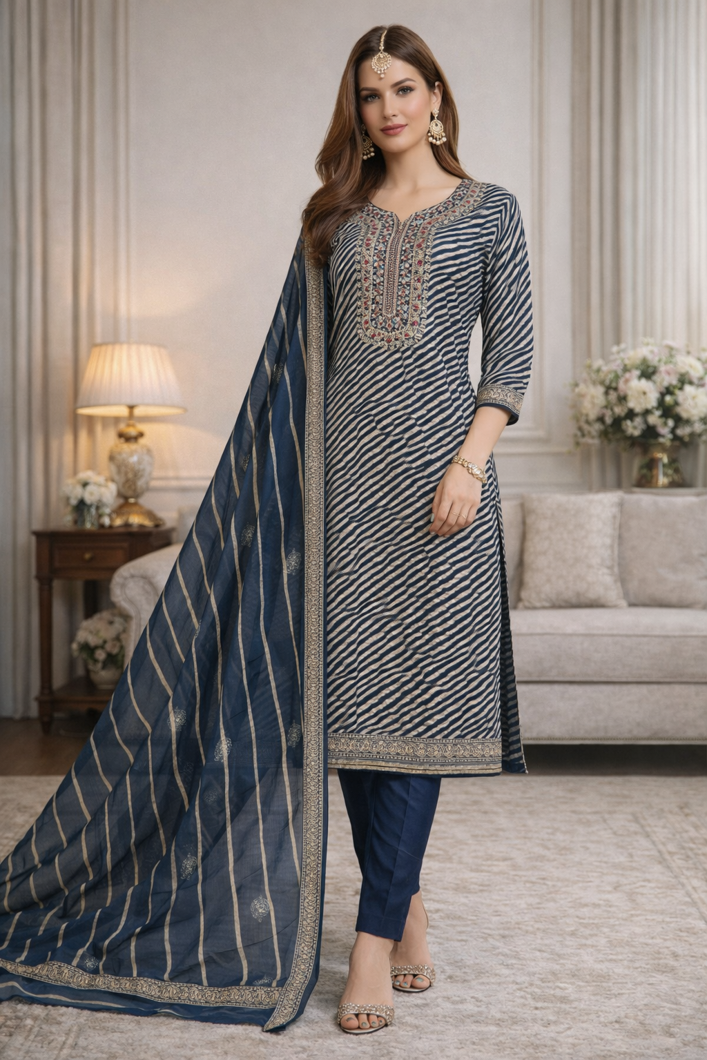 Striped printed kurta set womens