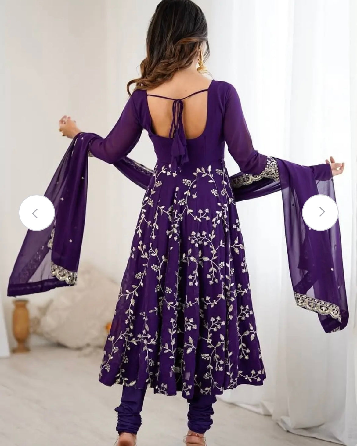 Floral Embroidered Thread Work Georgette Anarkali Kurta With Churidar & Dupatta