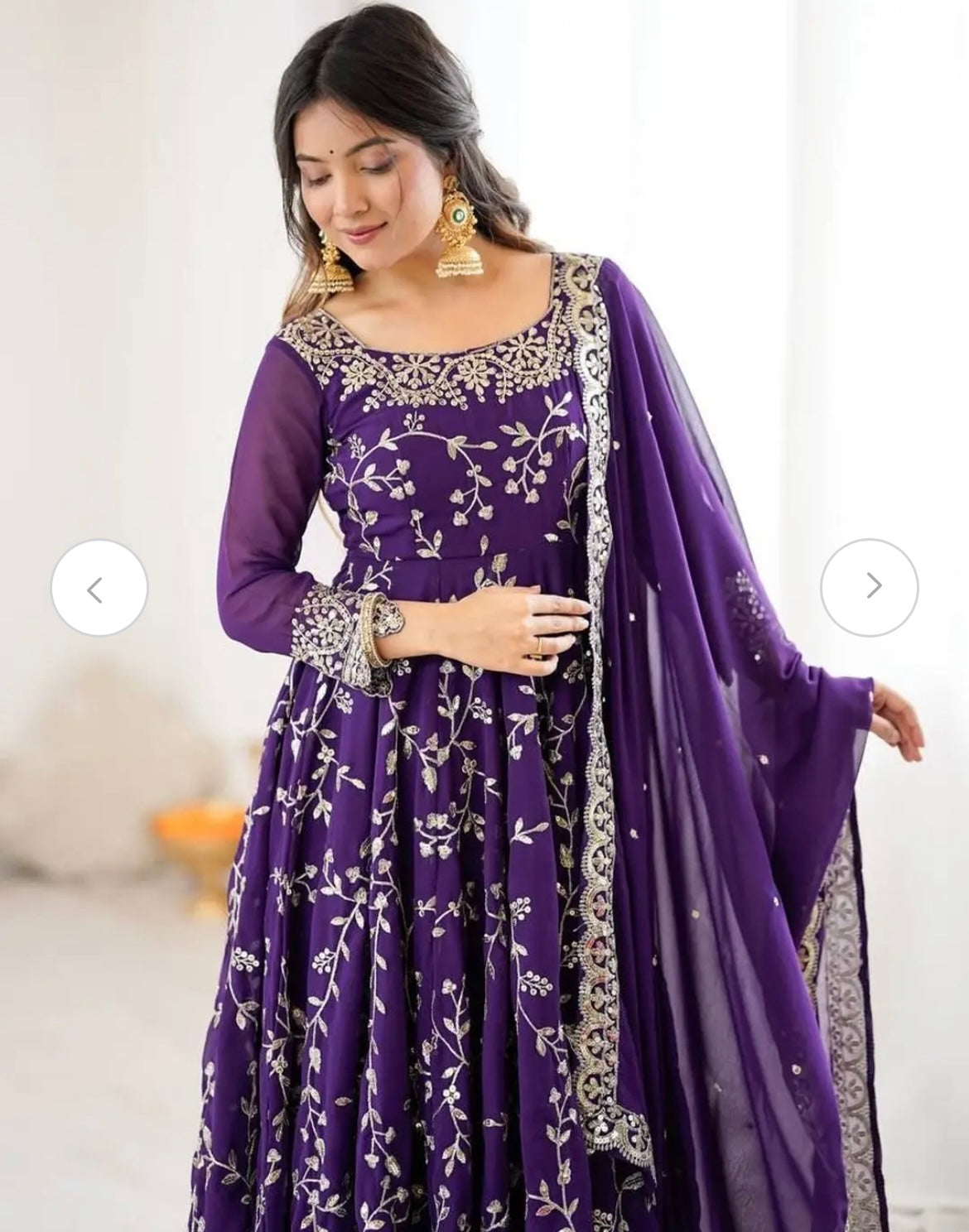 Floral Embroidered Thread Work Georgette Anarkali Kurta With Churidar & Dupatta